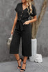 Effortless Style Dolman Sleeve V Neck Button Front Belted Wide Leg Jumpsuit